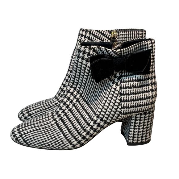 Kate Spade New York Holly Bow Houndstooth Black & White Ankle Boots Size 9.5 - Picture 2 of 13